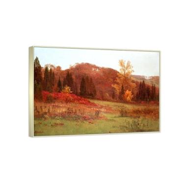 Imagem de Emoldurado - Arte de parede famosa - Reprodução de pinturas famosas de Bierstadt - Impressão em tela - Fotos decorativas de sala de estar de escritório (paisagem de outono) 40 x 56 cm (15,8 x 22,0