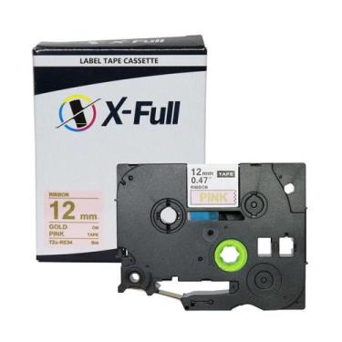 Imagem de Fita compatível Brother TZe-RE34 12MMx4M Dourado no Cetim Rosa - X-Ful