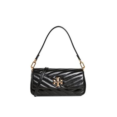 Imagem de Tory Burch Bolsa de ombro feminina Kira Chevron preta de couro, Preto, One Size