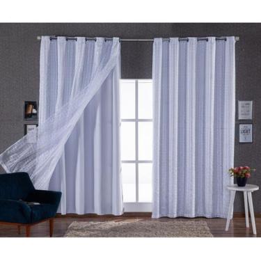 Imagem de Cortina Luxo Voil Xadrez Branco 4,00x2,80 Forro Microfibra - Confecçõe