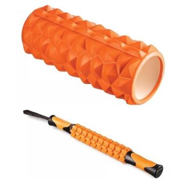 Imagem de Kit Rolo + Bastão Massagem Liberação Miofascial Pilates Yoga Hidroligh