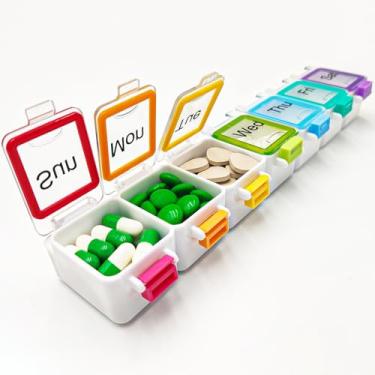 Imagem de Organizador semanal de comprimidos, caixa de medicamentos portátil sem BPA, 7 dias com compartimentos grandes para vitaminas e suplementos, estojo de comprimidos de viagem para idosos e adultos, à