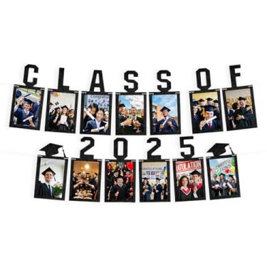 Imagem de hhdatc Class of 2025 Decorações de formatura faixa preta pré-amarrada para fotos de formatura e faixa fotográfica de formatura para suprimentos de festa
