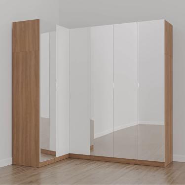 Imagem de Guarda Roupa Modulado de Canto com Espelho 6 Portas 3 Peças Hera Cabecasa Madeiramadeira