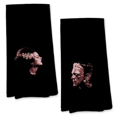 Imagem de Giosve Frankenstein and Bride Toalhas de cozinha góticas para casais, Dark Academia Toalhas de mão de filme de monstro de terror para banheiro, toalhas de chá assustadoras vermelhas vintage para casa