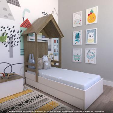 Imagem de Cama Infantil Lara com Gavetas 157cm X 153cm Branco/Carvalho Mel