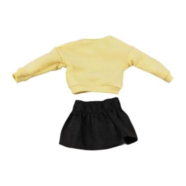 Imagem de Generic 1/12 Pullover de manga longa em miniatura e saia, boneca casual de moda básica de moletom fora do ombro para figuras de ação de 6 '' , Top Amarelo