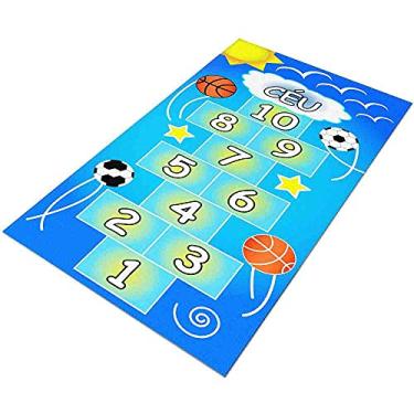 Imagem de Tapete Infantil Veludo Amarelinha Azul 60x120