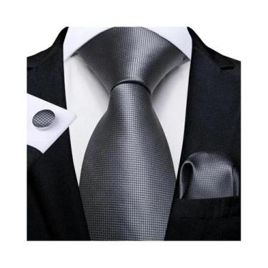 Imagem de Conjunto de Gravata e Abutões Masculinos - Seda Jacquard Preto, Branco