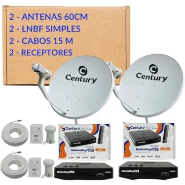 Imagem de Kit 2 Antenas Parabólicas Ku 60cm + 2 Receptor Midiabox B7+2 LNBF Simples Universal + 2 Cabos 15m