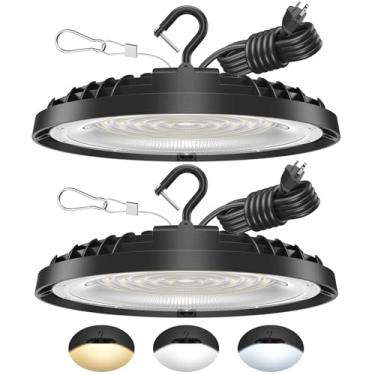 Imagem de Flakeeper Pacote Com 2 Lâmpadas Led Ufo De 150 W, Temperatura De Cor Ajustável 3500 K/5000 K/6500 K, 21.000 Lm, 120 Vca, Iluminação Led Para Lojas, Luminária Plug & Play Para Armazéns, Oficinas, Gar