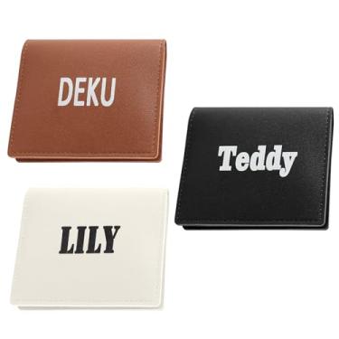 Imagem de Carteira de couro personalizável, capa de cartão de crédito personalizada, carteira de cartão de identificação de estudante, organizador de dinheiro, 3 cores, presente personalizado para mulheres e