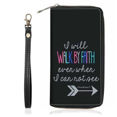 Imagem de BWOOLL Carteira feminina com estampa de citação inspiradora, carteira de grande capacidade, porta-cartão de crédito, couro PU, zíper, bolsa clutch carteira para telefone, Versículo da Bíblia 2