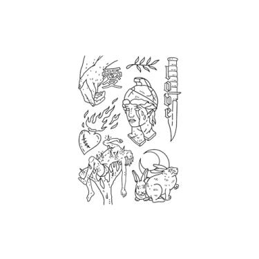 Imagem de Tatuagens temporárias, Estátua de coelho com adaga, Tatuagens de coelho, Resistência, Resistente à água, Dura de 1 a 2 semanas, Aparência de tatuagem real,18 x 11 cm