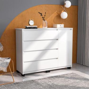 Imagem de Cômoda 4 gavetas 1 porta Coimbra Branca Politorno, Branco