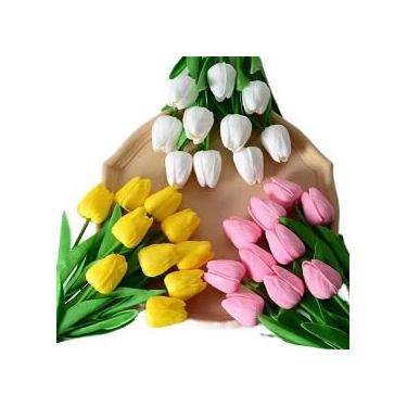 Imagem de Kit 6 Flor Artificial De Plástico 34cm Tulipas(misto)