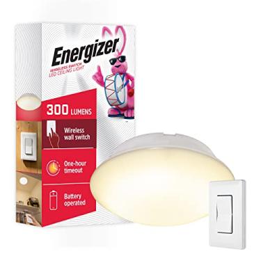 Imagem de Energizer Luminária de teto LED, operada a bateria, interruptor de parede remoto, sem fio, 300 lúmens, controle remoto de até 15 m, perfeito para lavanderia, garagem, armários e mais, 58823-T1