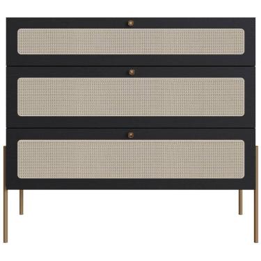 Imagem de Cômoda Com 03 Gavetas Para Quarto Closet Industrial Indy A03 Nero Dourado