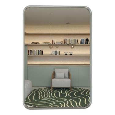 Imagem de Espelho Grande Decorativo Banheiro e Sala Retangular Dourado com Moldu