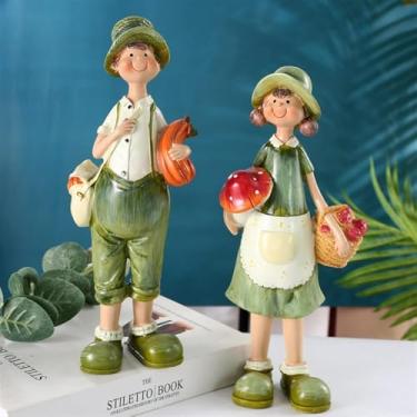Imagem de Estátuas De Menino & Menina Em Pé Enfeites De Artesanato Em Resina Enfeites De Jardim Estátua Ao Ar Livre Para Casa, Escritório, Presentes Ao Ar Livre Para Aniversário, Natal, A