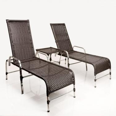 Imagem de Espreguiçadeiras E Mesa Em Alumínio E Fibra Sintética Tabaco