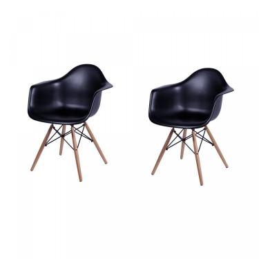 Imagem de Kit 2 Poltronas Com Braço Base Madeira Eames Or Design Preto