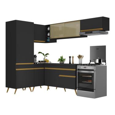 Imagem de Armário De Cozinha Completa De Canto Veneza Multimóveis V2051 Preto/dourado Preto/dourado