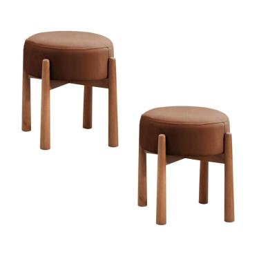 Imagem de Conjunto - 2 Puffs Banqueta Lotus Luxo Castellar Móbile Corino Caramelo