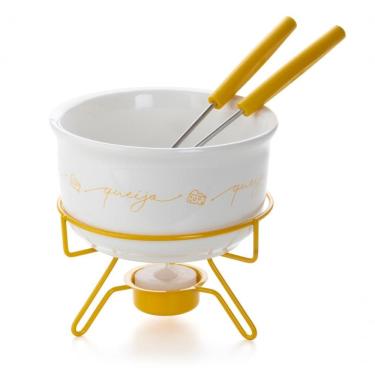 Imagem de Aparelho De Fondue De Queijo Panela Porcelana Casal 5 Peças Conjunto Kit Para Duas Pessoas Ceramica