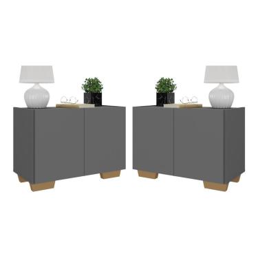 Imagem de Kit 2 Mesas De Cabeceira 2 Portas E Pés Mp4139 Grafite natural