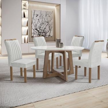Imagem de Conjunto Mesa Arizona 120cm Com 4 Cadeiras Arizona Tampo Redondo Plus Com Vidro Chocolate-off White-gelo