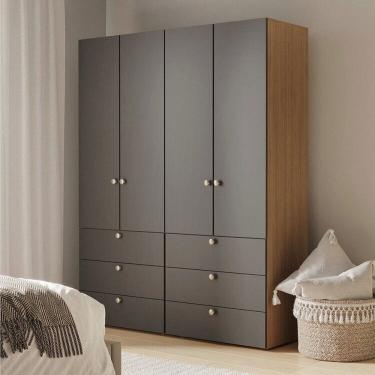 Imagem de Guarda-roupa 2 Módulos 4 Portas 6 Prateleiras 6 Gavetas Frame Cabecasa madeiramadeira Acácia/Grafite