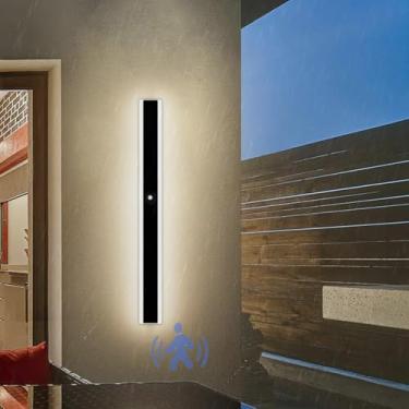 Imagem de Luz de parede longa LED para exterior com sensor de movimento, lâmpada de parede IP65, à prova d'água, jardim, arandela, interior/exterior, acrílico para varanda, varanda, garagem, preto 3000K/4000K