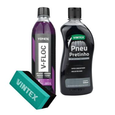 Imagem de Kit V-Floc 500Ml + Pneu Pretinho 500Ml + Aplicador Vonixx