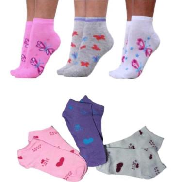 Imagem de Kit 12 Pares de Meias Soquete Feminina Adulto Estampada Cores Delicada