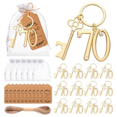 Imagem de KBDHYY 24 Peças Abridores De Garrafas 70ª Chave Chaveiro A Granel Lembrancinhas Festa Aniversário, Abridor Anel Corrente Cerveja Dourada 70º Aniversário Casamento Presentes Retorno Decorações Ou Lem