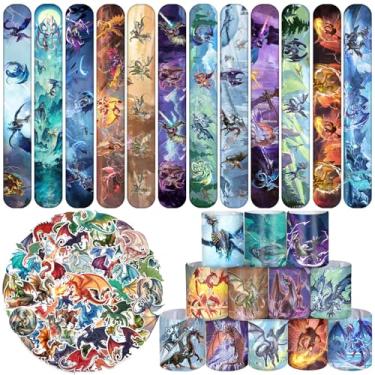 Imagem de YYMYMGJ 74 Lembrancinhas De Festa Dragão, 24 Pulseiras Tapa, 50 Adesivos, Decorações Aniversário, Presentes Para Crianças, Recompensas A Sala Aula