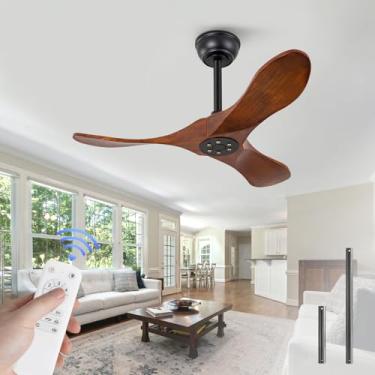 Imagem de OMYU Ventilador De Teto Madeira Maciça 36" Com Controle Remoto, Sem Luz, 6 Velocidades, Silencioso, Motor Cc Reversível, Ventiladores Modernos Luz Para Sala Estar, Quarto, Fazenda, Pátios