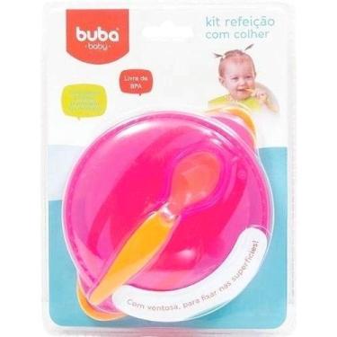 Imagem de Kit Alimentação Infantil Buba Pratinho Com Ventosa Tampa E Colher Rosa