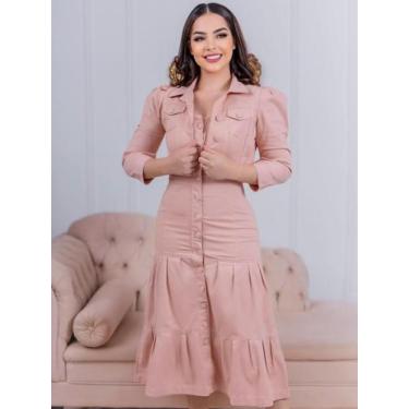 Imagem de Conjunto Feminino Vestido com Botões e Jaqueta Jeans com Elastano - Fa
