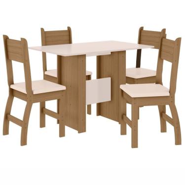 Imagem de Conjunto Sala De Jantar Retangular Mesa Milano 108Cm Com 4 Cadeiras Carvalho/Off White