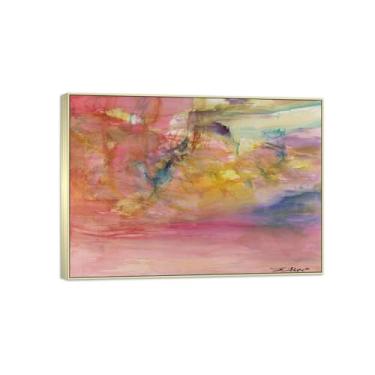 Imagem de MUHJDYC Zao Wou-ki Pintura famosa abstrata - imagem de arte em tela - arte de parede para sala de estar - reprodução de impressões (rosa) 70 x 100 cm - 27 x 39 pol moldura prata
