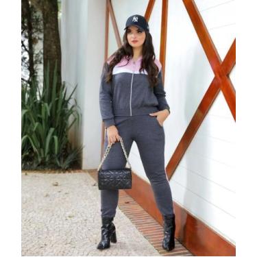 Imagem de Conjunto Moletom Feminino Agasalho Flanelado Top - amora mora, Chumbo,