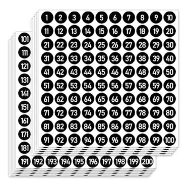 Imagem de Etiquetas de números pretos 1000 peças, adesivos de número consecutivo de 2,5 cm 1-200, adesivo numerado de vinil, autoadesivo e livre de resíduos, uso em ambientes internos e externos