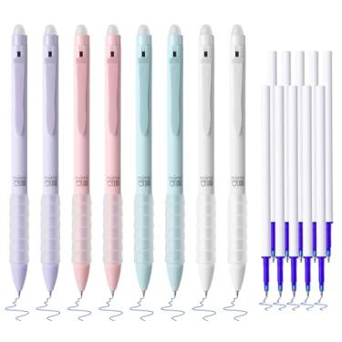 Imagem de Temiary 18 canetas de tinta de gel apagáveis retráteis, 8 canetas e 10 refis de caneta estética recarregável com borracha, escrita suave de ponta fina de 0,5 mm para diário de palavras cruzadas (tinta