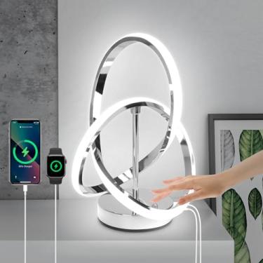 Imagem de EIDISUNY Luminárias De Mesa Espirais Modernas, Luminária Led, Cabeceira Cromada Com Controle Por Toque, Regulável Em 3 Cores Para Quarto, Sala Estar Pequena Lateral