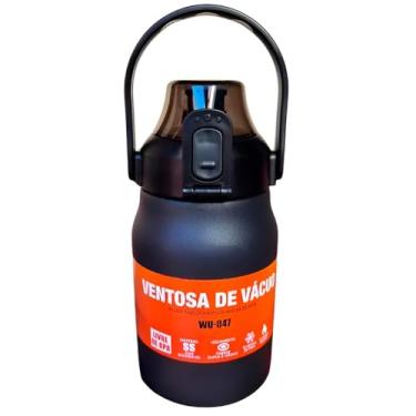 Imagem de Garrafa Térmica Isolada a Vácuo De Aço Inoxidável Para Escola Passeio Viagens Academia | com Canudo Alça | 1000ml (Preto)