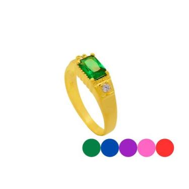 Imagem de Anel de formatura com pedra de zircônia em banho de ouro 18k - Safira,