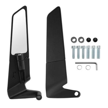 Imagem de VekAuto 1 conjunto de espelhos retrovisores de motocicleta para guidão universal ajustável liga de alumínio preto M8/M10 forma poligonal