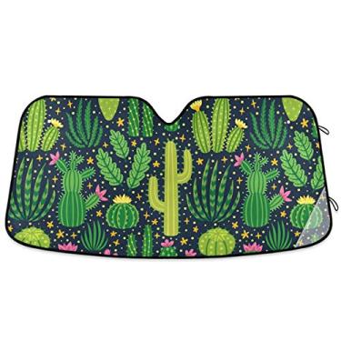 Imagem de Oarencol Cactus Protetor solar para para-brisa de carro Tropical Cacti Suculenta, planta verde, vintage, dobrável, raios UV, protetor solar para manter seu veículo fresco (139 x 70 cm)